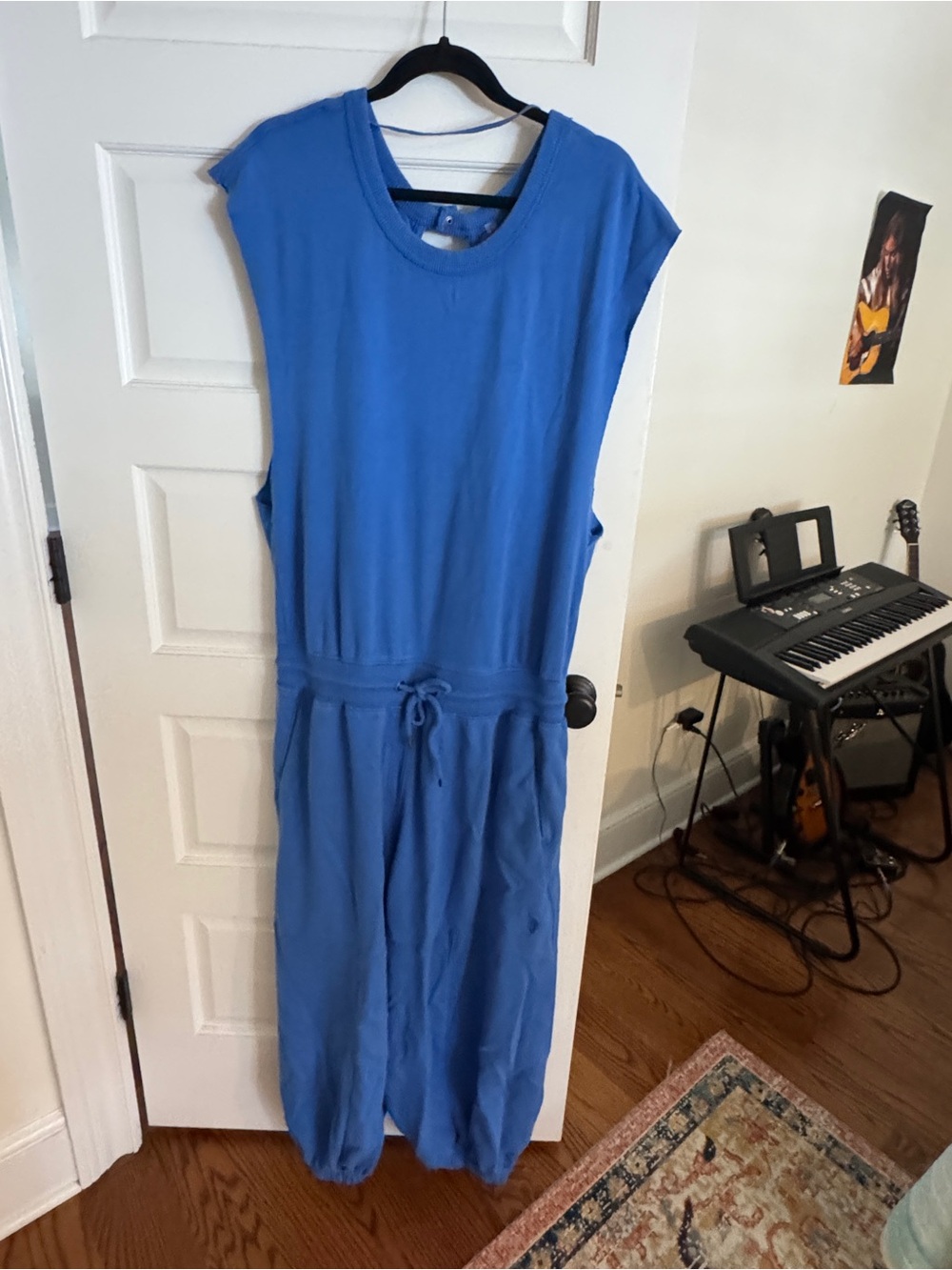 Free People Bright Blue Sleeveless Drawstring Jumpsuit